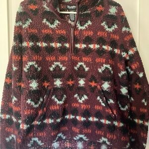 Wrangler Retro Sherpa Womens M Maroon Southwest Western Pullover 1/4 Zip Sweater